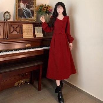 Φόρεμα με σιλουέτα Α-γραμμής, V-λαιμό, ψηλή μέση, μακριά μανίκια