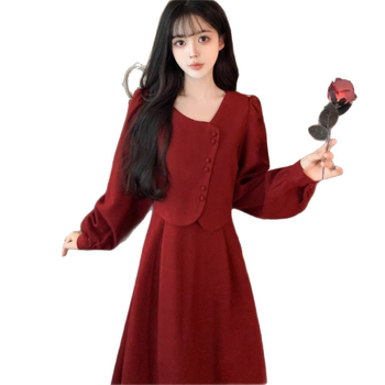 Φόρεμα με σιλουέτα Α-γραμμής, V-λαιμό, ψηλή μέση, μακριά μανίκια