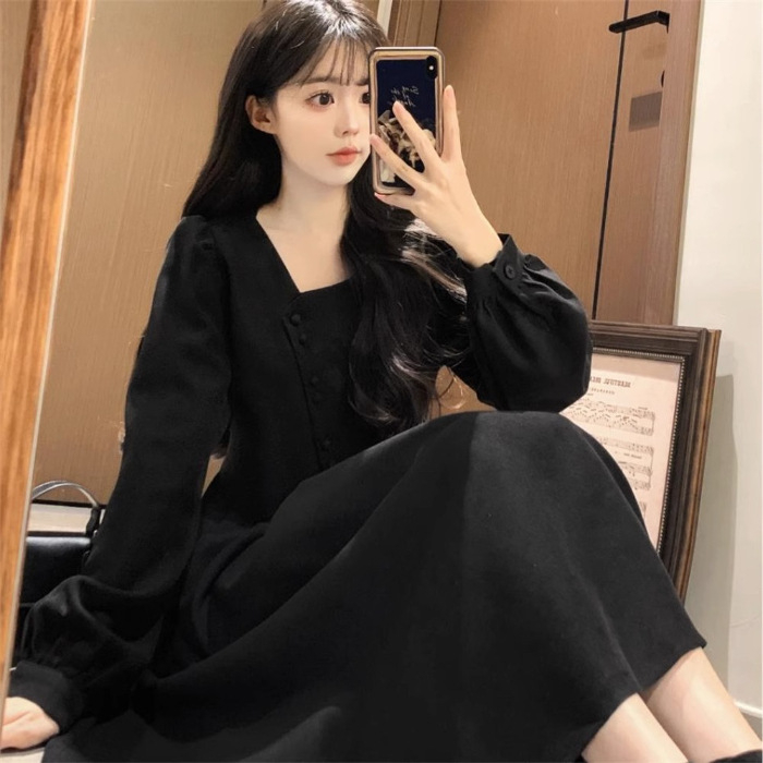 Φόρεμα με σιλουέτα Α-γραμμής, V-λαιμό, ψηλή μέση, μακριά μανίκια