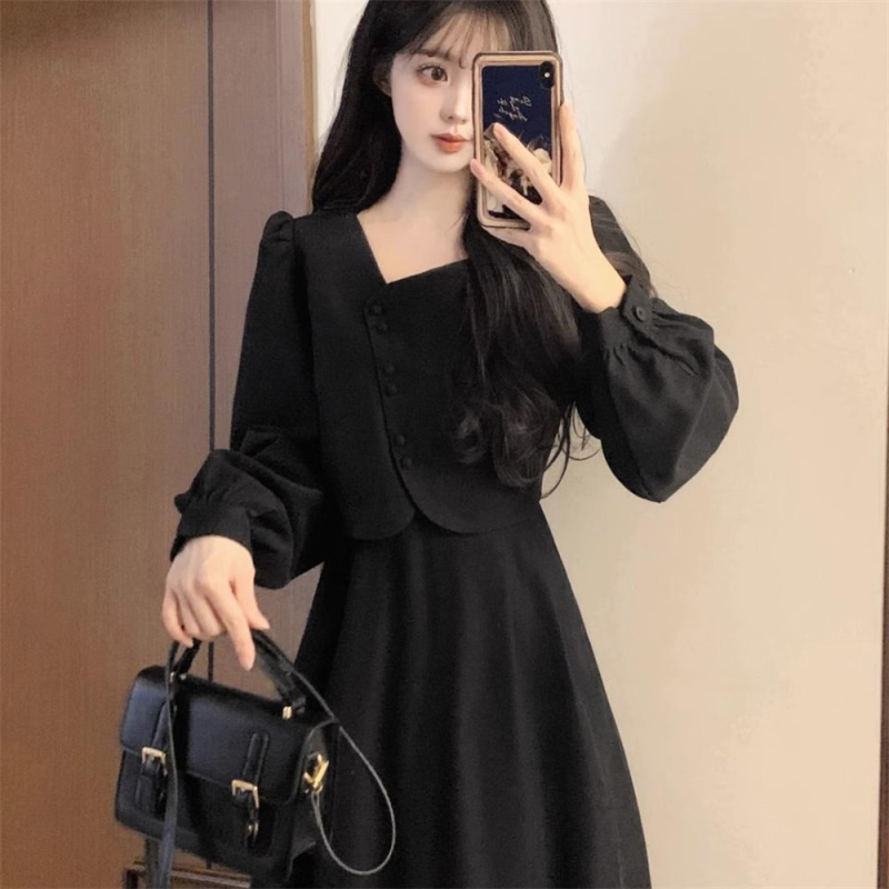 Φόρεμα με σιλουέτα Α-γραμμής, V-λαιμό, ψηλή μέση, μακριά μανίκια