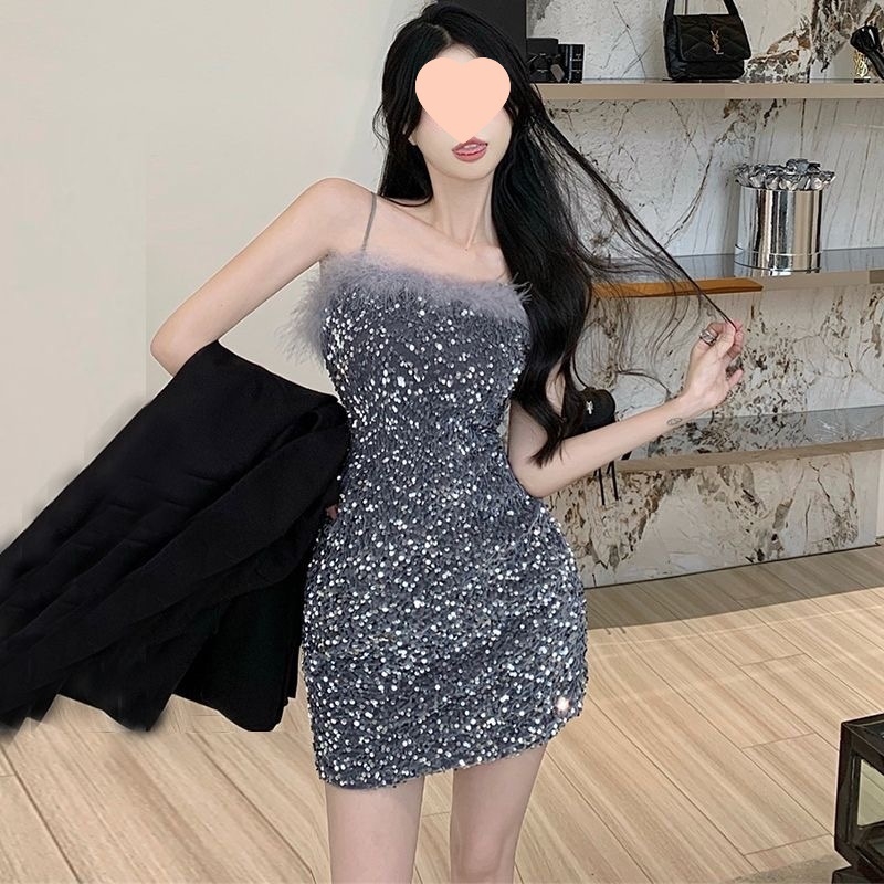 Φόρεμα με παγιέτες, ντεκολτέ χωρίς ιμάντες, χωρίς μανίκια, ψηλή μέση, σιλουέτα μολύβι