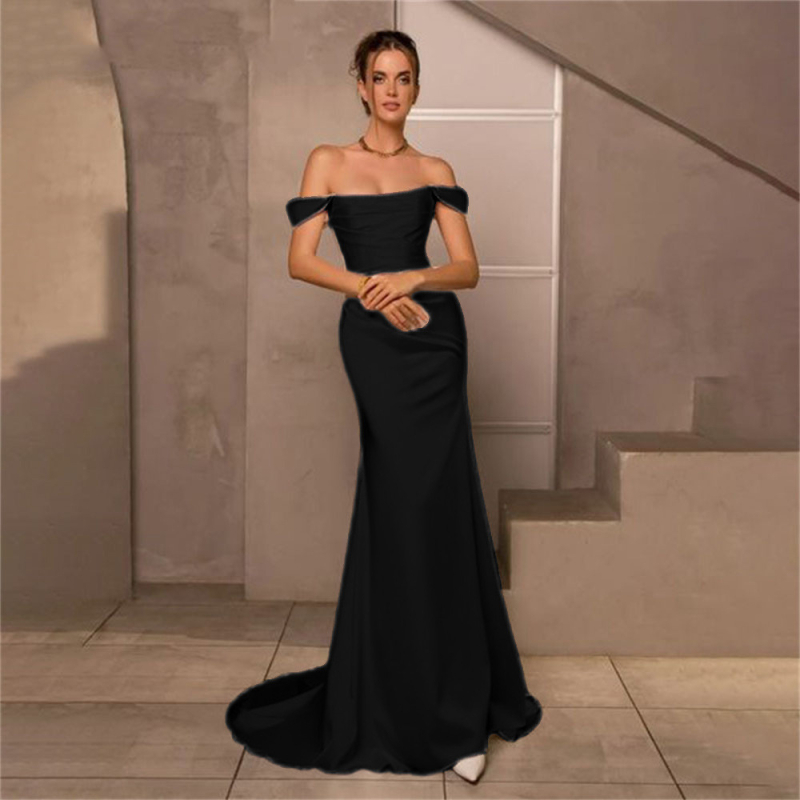 Νυφικό φόρεμα με έναν ώμο, σιλουέτα φιστέιλ, υψηλή μέση, μανίκια 3/4, μακριά φούστα, πολυεστερικός ιστός