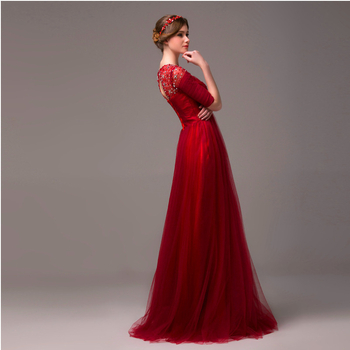 Βραδινό φόρεμα, Α-γραμμή σιλουέτα, στρογγυλός λαιμός, κοντά μανίκια, μακριά φούστα, στενή μέση