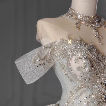 Сватбена рокля с една презрамка, А-линейна силуета, Chenille плат със спандекс, висока талия