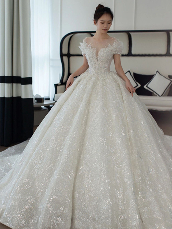 Сватбена рокля с едно рамо, А‑линия, мини дължина, Chenille плат с еластан, пролет 2024