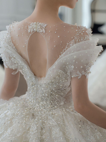 Сватбена рокля с едно рамо, А‑линия, мини дължина, Chenille плат с еластан, пролет 2024