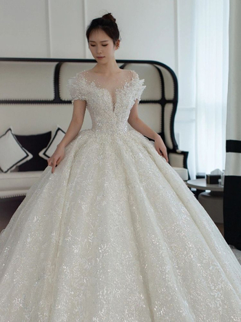 Сватбена рокля с едно рамо, А‑линия, мини дължина, Chenille плат с еластан, пролет 2024