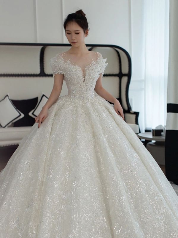 Сватбена рокля с едно рамо, А‑линия, мини дължина, Chenille плат с еластан, пролет 2024