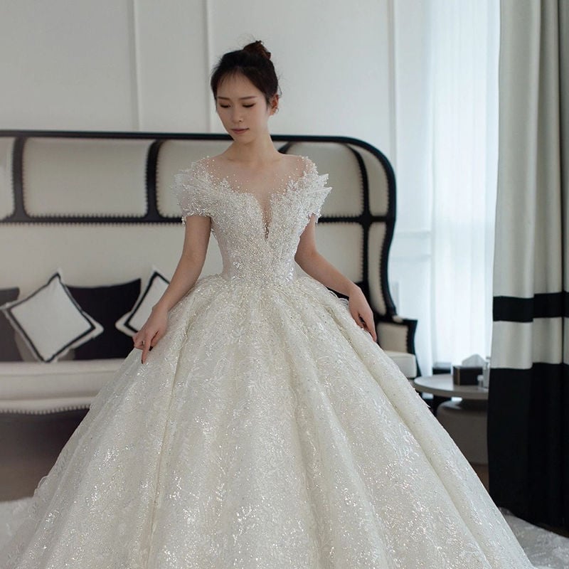 Сватбена рокля с едно рамо, А‑линия, мини дължина, Chenille плат с еластан, пролет 2024