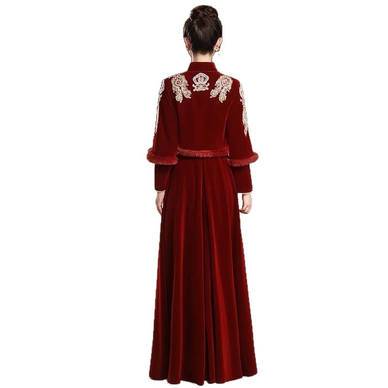Baohe Chenille Spandex vjenčana haljina s jednim ramom, A-linija, dugi rukavi i duga suknja