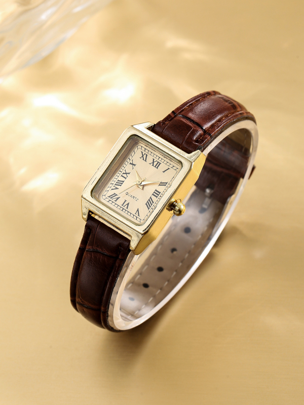 Analogni kvarcni sat s kvadratnim cifrom, Bamboo peak mehanizam (model 68/0124), kućište od legure, remen od imitacije kože, svjetsko vrijeme