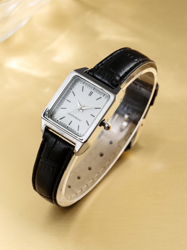 Analogni kvarcni sat s kvadratnim cifrom, Bamboo peak mehanizam (model 68/0124), kućište od legure, remen od imitacije kože, svjetsko vrijeme