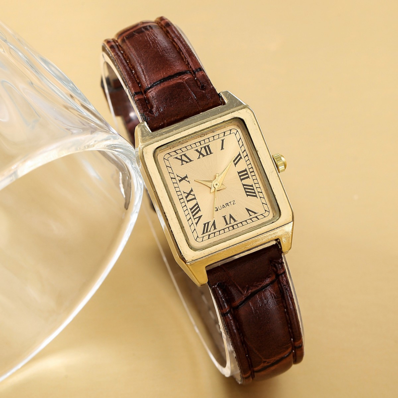 Analogni kvarcni sat s kvadratnim cifrom, Bamboo peak mehanizam (model 68/0124), kućište od legure, remen od imitacije kože, svjetsko vrijeme