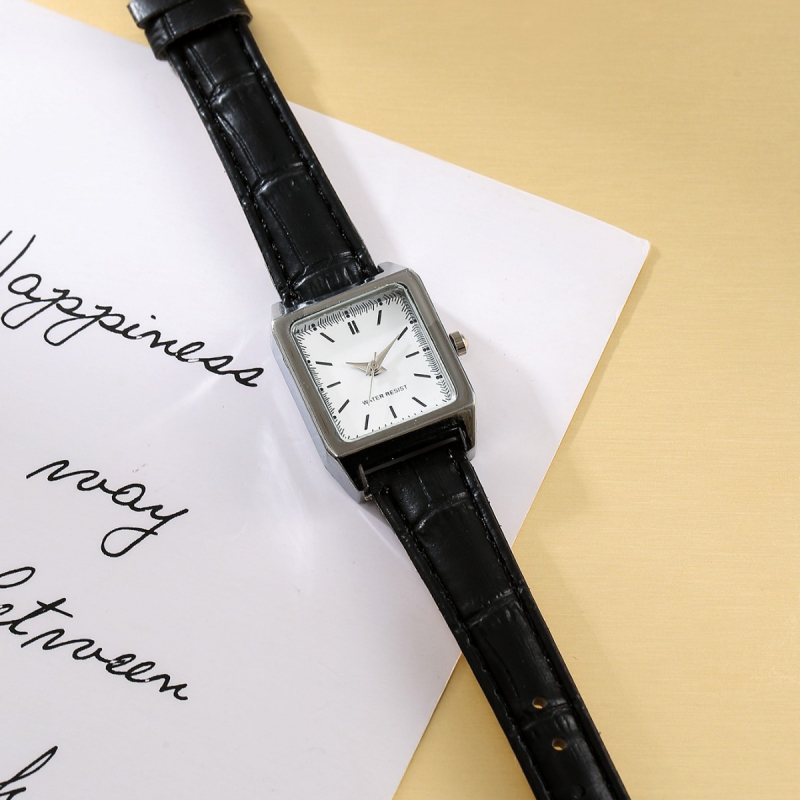 Analogni kvarcni sat s kvadratnim cifrom, Bamboo peak mehanizam (model 68/0124), kućište od legure, remen od imitacije kože, svjetsko vrijeme