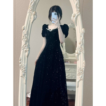 Večernja haljina A-linije, visok struk, dugi rukavi, duga suknja, Feifei rukavi, proljeće 2024