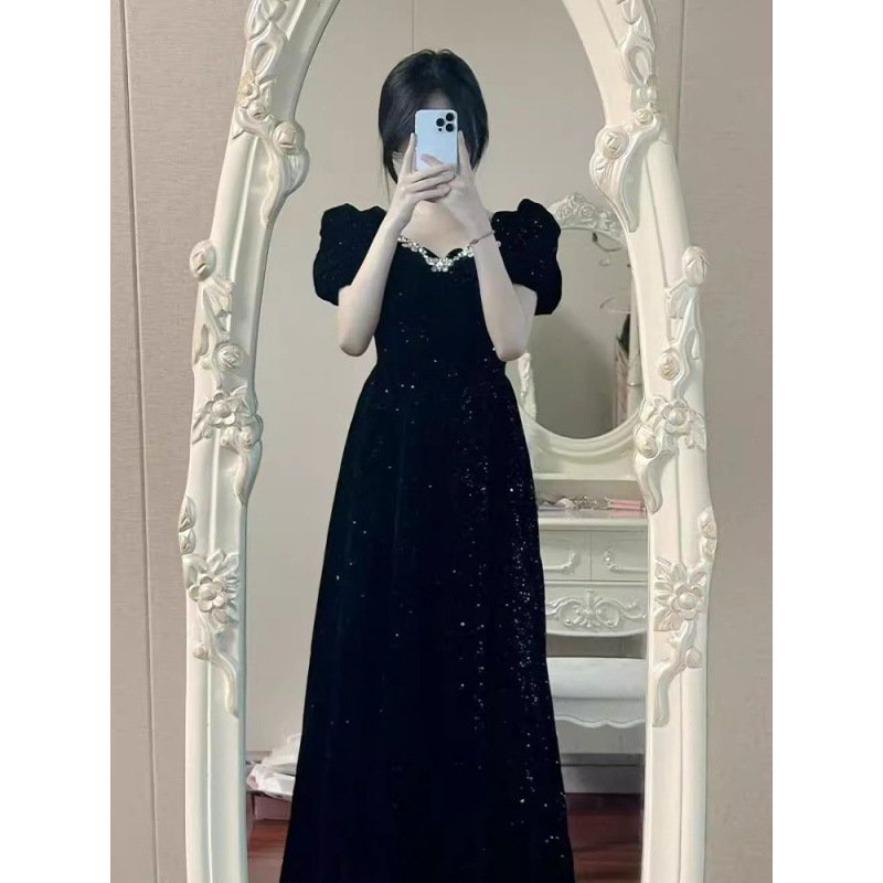 Večernja haljina A-linije, visok struk, dugi rukavi, duga suknja, Feifei rukavi, proljeće 2024