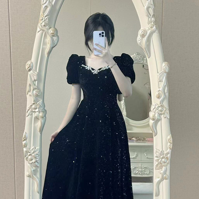 Večernja haljina A-linije, visok struk, dugi rukavi, duga suknja, Feifei rukavi, proljeće 2024