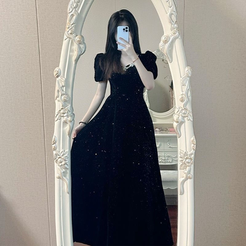 Večernja haljina A-linije, visok struk, dugi rukavi, duga suknja, Feifei rukavi, proljeće 2024