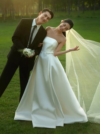 Νυφική σατέν Φόρεση από Πολυεστέρα, τοπ χωρίς τιράντες, μακριά ουρά, χωρίς μανίκια, μέση μεσαία, 95% πολυεστέρας, spandex <30%, Καλοκαίρι 2024