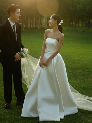 Νυφική σατέν Φόρεση από Πολυεστέρα, τοπ χωρίς τιράντες, μακριά ουρά, χωρίς μανίκια, μέση μεσαία, 95% πολυεστέρας, spandex <30%, Καλοκαίρι 2024