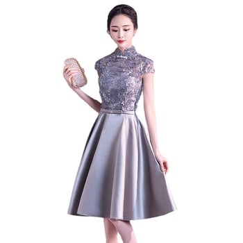 Елегантна официална рокля за балове със силует А-линия, дълга, висока талия, ръкав 3/4, полиестерова материя