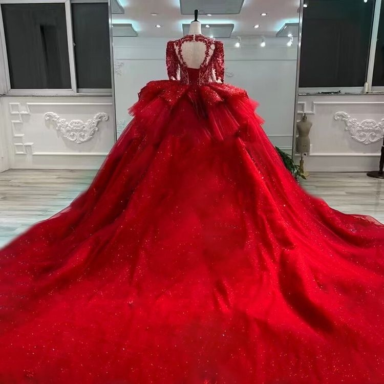Vjenčana haljina A-linije s princezkinim rukavima, Chenille tkanina, Spandex 90–95%, visokim strukom