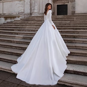 Primăvara 2025 Rochie de mireasă cu trenă, croială cu un umăr, mâneci 3/4, fustă lungă, țesătură plasă, poliester 30-50%