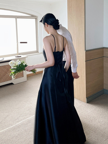 Korejski stil lagane svadbene haljine s halter-neck izrezom, bez rukava, A-linije silueta, visokim strukom