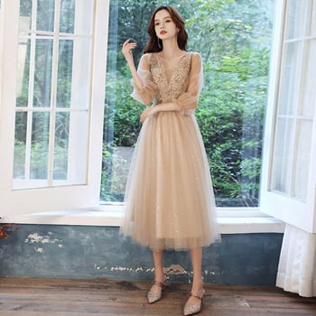 Večernja haljina, visokim strukom, A-linijski kroj, rukavi 3/4, duga suknja, smjesa poliestera