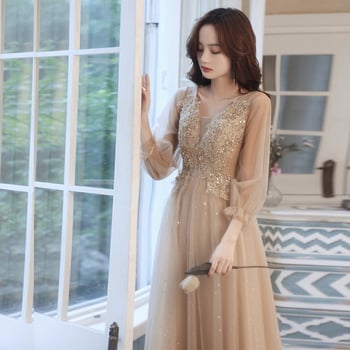 Večernja haljina, visokim strukom, A-linijski kroj, rukavi 3/4, duga suknja, smjesa poliestera