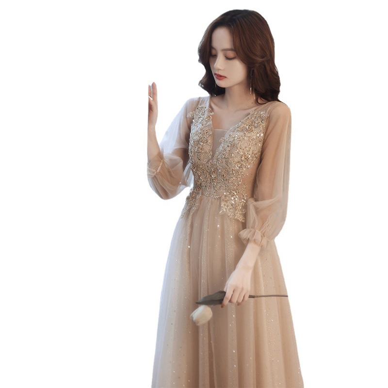 Večernja haljina, visokim strukom, A-linijski kroj, rukavi 3/4, duga suknja, smjesa poliestera