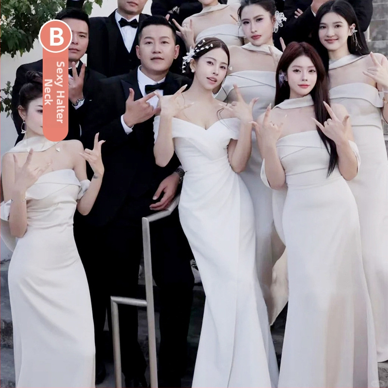 Kaaslasekleit ühe õla halteriga, vöökoht rõhutatud, pikk satiinist kleit, kevad 2025