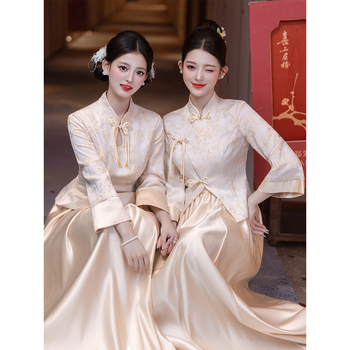 Divu daļu kāzu māsu komplekts ķīniešu stilā, retro, garas piedurknes, mercerizēts poliestera audums