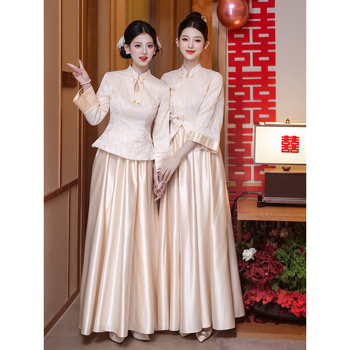 Divu daļu kāzu māsu komplekts ķīniešu stilā, retro, garas piedurknes, mercerizēts poliestera audums