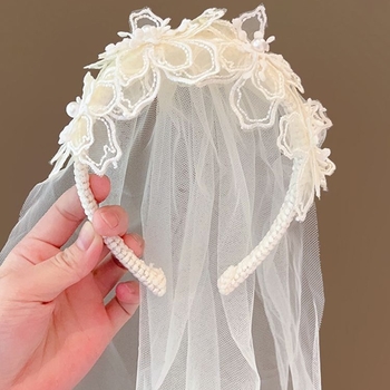 Κοριτσίστικη κορδέλα κεφαλής με πέπλο — χειροποίητο από πλαστικό/ρητίνη, καρτούν στυλ, φρέσκο και γλυκό, αξεσουάρ για το κεφάλι