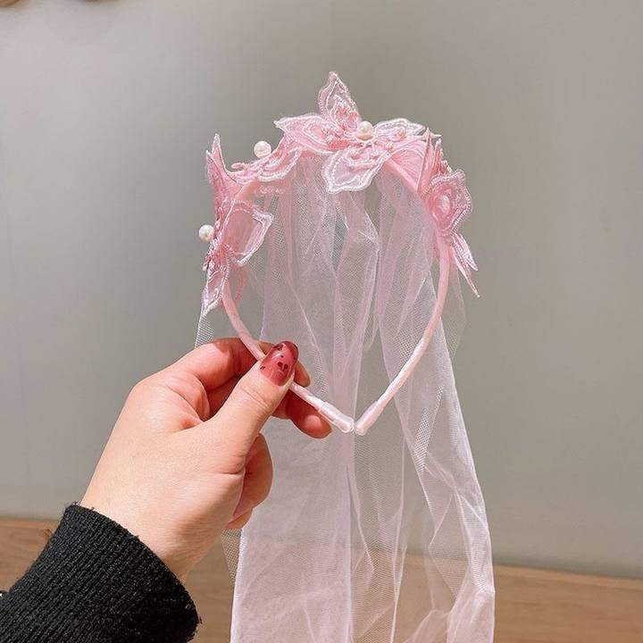 Κοριτσίστικη κορδέλα κεφαλής με πέπλο — χειροποίητο από πλαστικό/ρητίνη, καρτούν στυλ, φρέσκο και γλυκό, αξεσουάρ για το κεφάλι