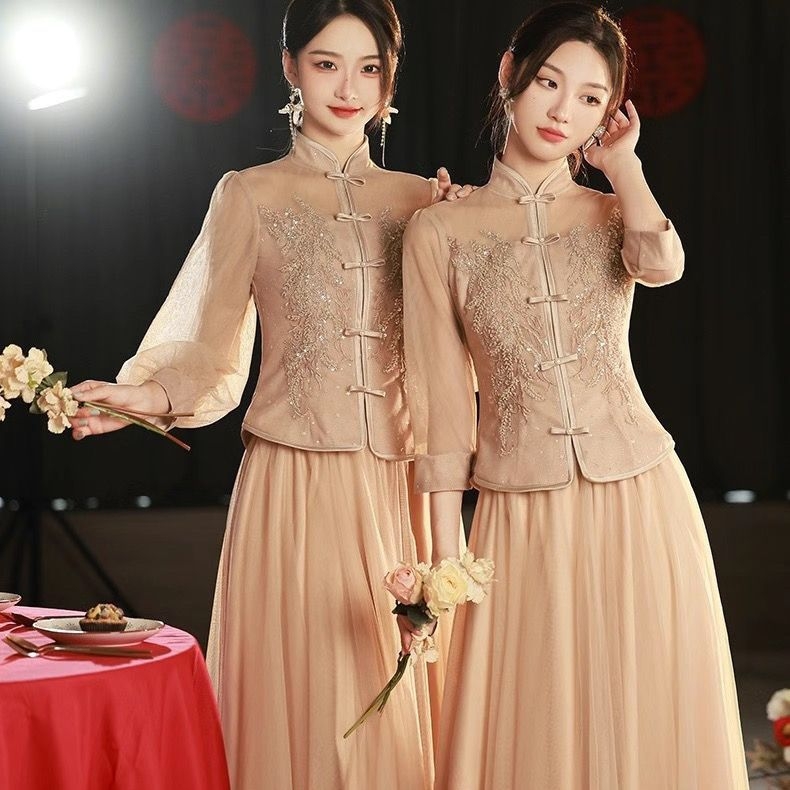 Pruutneitside kleit, ühe õla, A-liin, keskmise pikkusega, Chenille kangas 50–70% elastaani (Kevad 2024)