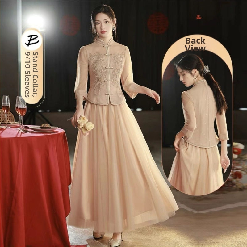 Pruutneitside kleit, ühe õla, A-liin, keskmise pikkusega, Chenille kangas 50–70% elastaani (Kevad 2024)