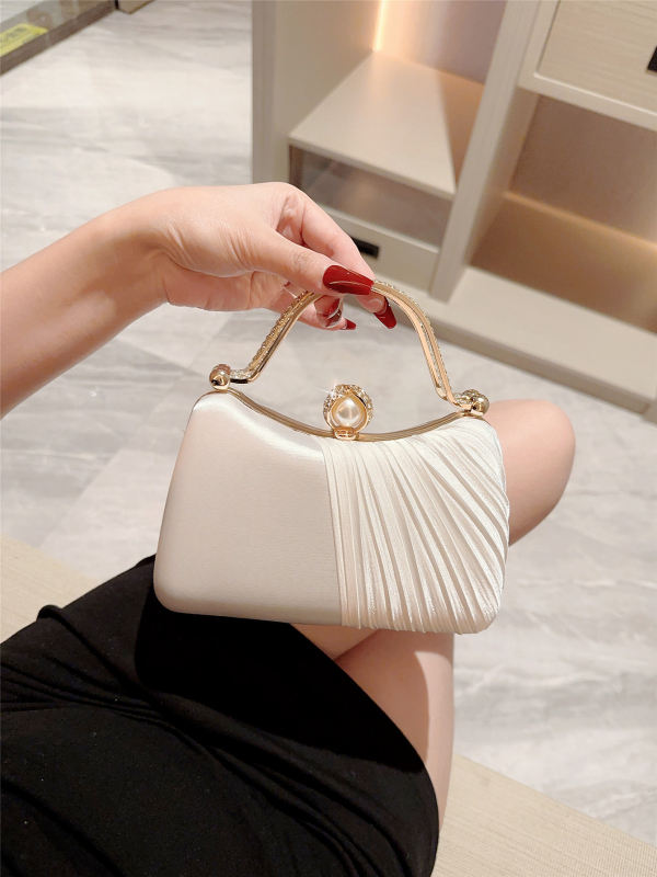 Satenska večernja torba, vodoravni kvadratni oblik, zaključavanje, džep za telefon, podstava od poliester