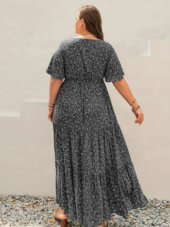 Boho stil haljina s cvjetnim uzorkom, silueta sirene, okrugli izrez, rukavi 3/4