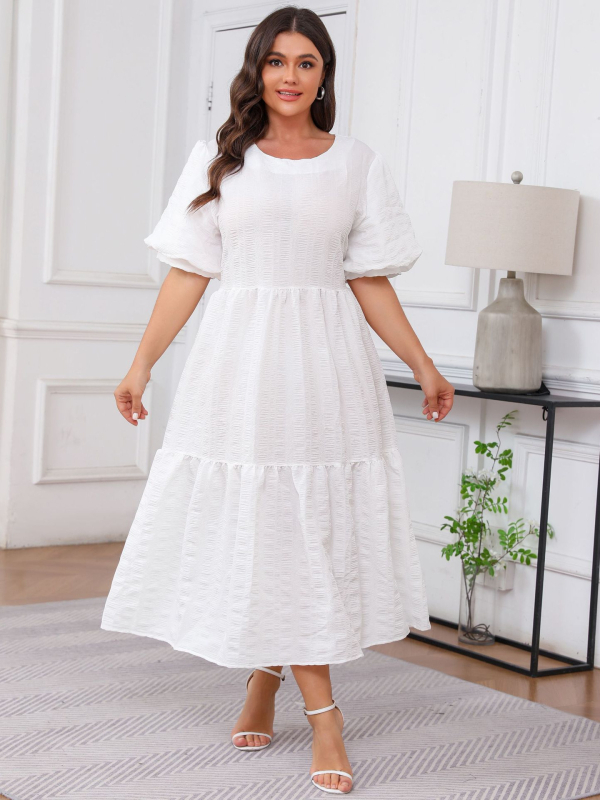 Boho maxi haljina s okruglim izrezom, 3/4 rukavi, A-linijski kroj, poliester