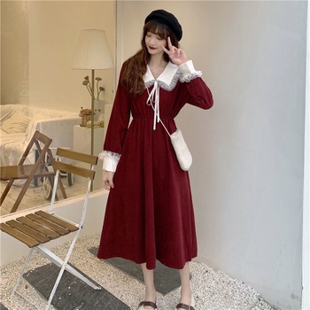 Haljina, Hepburn stil, stisnuta linija struka, dugi rukavi, ovratnik tipa lutke, mrežasti materijal