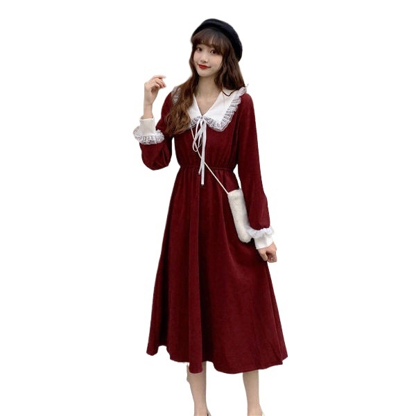 Haljina, Hepburn stil, stisnuta linija struka, dugi rukavi, ovratnik tipa lutke, mrežasti materijal