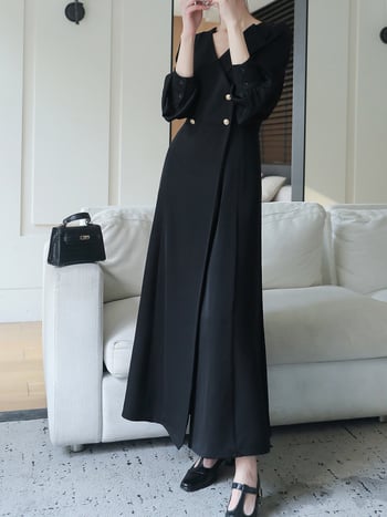 Yifei Plus Size haljina s dugim rukavima i V-dekolteom, A-linija kroja, poliester, korejsko-japanski ležerni stil, proljeće 2025