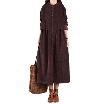 Rochie din Corduroy în croială A-line, guler Polo, mâneci lungi, toamnă 2025