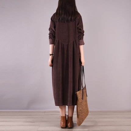 Rochie din Corduroy în croială A-line, guler Polo, mâneci lungi, toamnă 2025