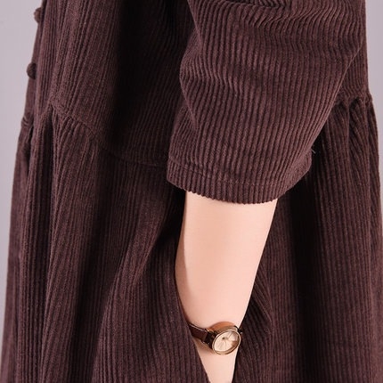 Rochie din Corduroy în croială A-line, guler Polo, mâneci lungi, toamnă 2025