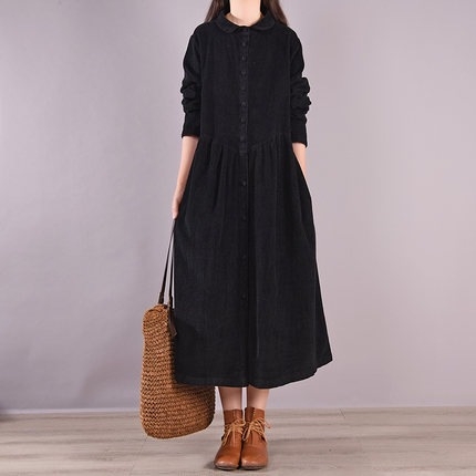 Rochie din Corduroy în croială A-line, guler Polo, mâneci lungi, toamnă 2025