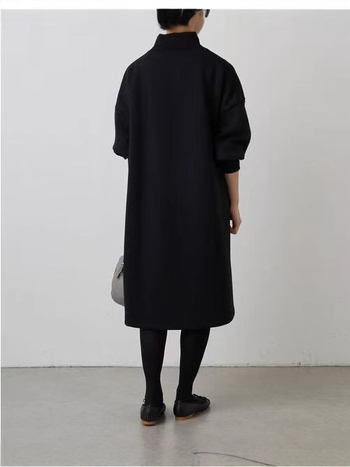 Pletena haljina s visokim ovratnikom, dugim rukavima, A-linija, poliester