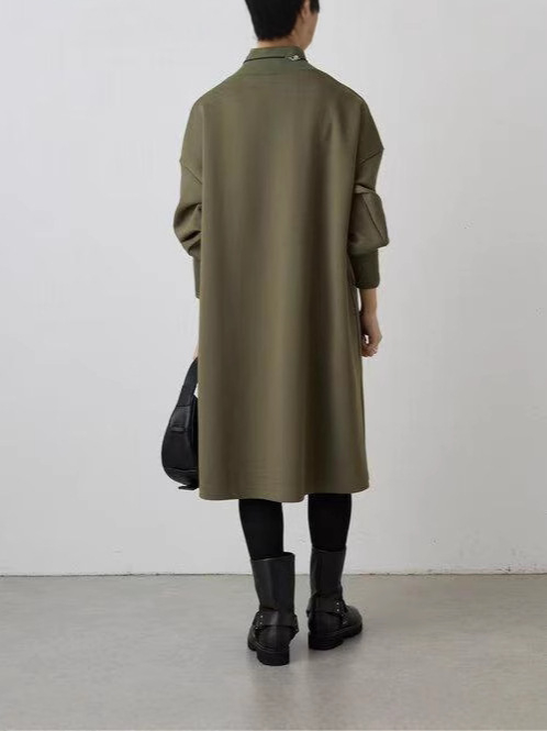 Pletena haljina s visokim ovratnikom, dugim rukavima, A-linija, poliester